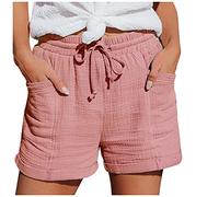 Ladies Linen Shorts Bermuda Solid Drawstring Summer Shorts with Pockets Ladies Elastic Waist Tracksuit Bottoms Loose Casual Pants Prime of Day Pink