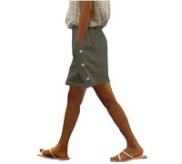 Ladies Linen Shorts Sale Clearance 2025 Summer Cotton Pull On Bermuda Shorts for Women Solid Color Elasticated Waist Short Pants Above The Knee Lounge Pants with Pockets and Side Button Design