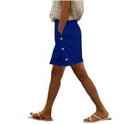 Ladies Linen Shorts Sale Clearance 2025 Summer Cotton Pull On Bermuda Shorts for Women Solid Color Elasticated Waist Short Pants Above The Knee Lounge Pants with Pockets and Side Button Design