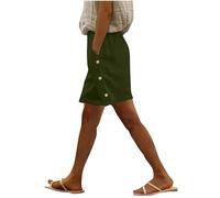 Ladies Linen Shorts Sale Clearance 2025 Summer Cotton Pull On Bermuda Shorts for Women Solid Color Elasticated Waist Short Pants Above The Knee Lounge Pants with Pockets and Side Button Design