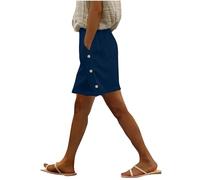 Ladies Linen Shorts Sale Clearance 2025 Summer Cotton Pull On Bermuda Shorts for Women Solid Color Elasticated Waist Short Pants Above The Knee Lounge Pants with Pockets and Side Button Design