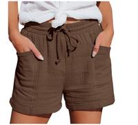 Ladies Linen Shorts Size 20 Solid Drawstring Summer Shorts with Pockets Ladies Elastic Waist Tracksuit Bottoms Loose Casual Pants Day Prime Brown