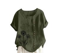 Ladies Linen Tops 16 Leopard Printed Lace Office Tee Clearance Women's Cotton Linen Daily Summer Casual Boho Floral Short Sleeve Blouse Large Gifts Ladies Tunic Top (01-A-Green, XL)