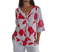Ladies Linen Tops 16 Short Linen Office Clothes Warehouse Deals Clearance Womens Plus Size Tshirt Top Summer Casual Gifts Fit Blouse Tunic Floral Print Button Tee Short Sleeve Top