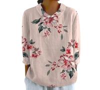Ladies Linen Tops 16 Short Sleeve Indian Spring Shirt Clearance Womens Essentials Top Summer Casual Tee Tshirt Ladies 2024 Floral Print Daily Tees Tunic Blouses (01-C-Hot Pink, L)