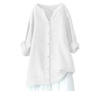 Ladies Linen Tops 2026 Summer Fashion V Neck Longline Shirt Baggy Button Down Gauze Blouses Elegant Beach Cover Ups Plus Size Casual Office Tee Comfort Henry Shirts Long Sleeved Blouse Spring