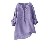 Ladies Linen Tops Basic Button Spring Suits Deals Womens Cotton Linen Daily Solid Essentials Summer Vacation Tunic Top Large Daily Casual Tee Blouses (01-C-Purple, L)