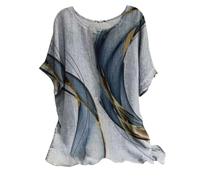Ladies Linen Tops for Women UK Plus Size Casual Loose Leaf Butterfly Geometric Print Round Neck Short Sleeves Tops Cheesecloth T Shirts Blouse Sales Pullover Tunic Shirts Essential for Summer Vacation