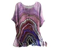 Ladies Linen Tops for Women UK Plus Size Casual Loose Leaf Butterfly Geometric Print Round Neck Short Sleeves Tops Cheesecloth T Shirts Blouse Sales Pullover Tunic Shirts Essential for Summer Vacation