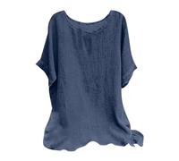 Ladies Linen Tops for Women UK Plus Size Casual Loose Leaf Butterfly Print Round Neck Three Quarter Short Sleeves Tops Cheesecloth T Shirts Blouse Sales Pullover Shirts Essential for Summer Womens