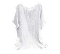 Ladies Linen Tops for Women UK Plus Size Casual Loose Leaf Butterfly Print Round Neck Three Quarter Short Sleeves Tops Cheesecloth T Shirts Blouse Sales Pullover Shirts Essential for Summer Womens