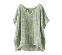 Ladies Linen Tops Size 22 Black Button Summer Blouse Sales Women's Summer Short Sleeve Solid Casual Loose Linen Top (01-B-Mint Green, XXL)
