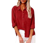 Ladies Linen Tops,Womens Cotton Linen Shirts Long Sleeve UK Oversized Button Down Summer V Neck Roll Up Collared Tee Shirt Dressy Casual Blouse Office Work Tunic Top Plus Size 8-22