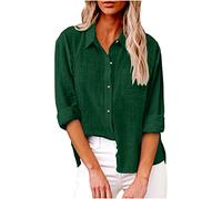 Ladies Linen Tops,Womens Cotton Linen Shirts Long Sleeve UK Oversized Button Down Summer V Neck Roll Up Collared Tee Shirt Dressy Casual Blouse Office Work Tunic Top Plus Size 8-22
