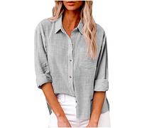 Ladies Linen Tops,Womens Cotton Linen Shirts Long Sleeve UK Oversized Button Down Summer V Neck Roll Up Collared Tee Shirt Dressy Casual Blouse Office Work Tunic Top Plus Size 8-22