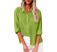 Ladies Linen Tops,Womens Cotton Linen Shirts Long Sleeve UK Oversized Button Down Summer V Neck Roll Up Collared Tee Shirt Dressy Casual Blouse Office Work Tunic Top Plus Size 8-22