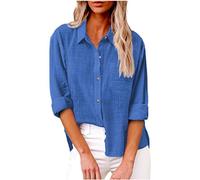 Ladies Linen Tops,Womens Cotton Linen Shirts Long Sleeve UK Oversized Button Down Summer V Neck Roll Up Collared Tee Shirt Dressy Casual Blouse Office Work Tunic Top Plus Size 8-22