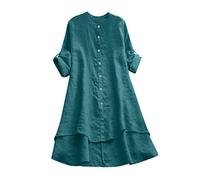 Ladies Linen Tops - Women's Long/Short Sleeve T-Shirts Elegant Buttons Up Sommer Beach Cover-Ups Women Loose Fit Solid Shirt Plus Size Boho Sun Protection Tunic for Women Blouses Green1,L