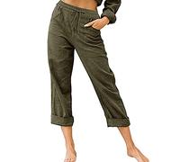 Ladies Linen Trousers Sale Clearance,Capri Pants for Women UK Petite Comfy Cotton 3/4 Length Stretch Elasticated Waist Summer Cropped Trousers Wide Leg Lounge Yoga Beach Pants with Pockets