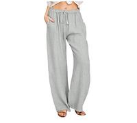 Ladies Linen Trousers UK,Womens Wide Leg Pants Loose Fit Straight Lounge Pants Baggy Loose Pyjama Trousers Linen Joggers High Waisted Drawstring Yoga Pants Harem Summer Spring Tracksuit Bottoms