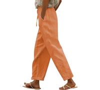 Ladies Linen Trousers,Womens Trousers Elasticated Waist Plus Size- Pure Color Bamboo Trouser With Pockets Fashion Versatile Business Work Pants For Go Out Comfortable Cotton Beach Pants