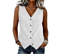 Ladies Linen Waistcoats UK Summer Business Casual Office Work Suit Vest Sleeveless V Neck Button Down Asymmetrical Hem Lightweight Tank Tops
