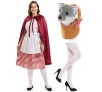 Ladies Little Red Riding Hood Costume | 6 Pcs | Dress, Apron, Cape, Tights, Soft Basket & Wolf - Medium