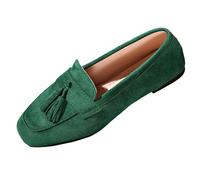 Ladies Loafer Tassel Flat Women Flexible Rubber Grip Sole Round Toe Slip On Comfort Nautical Moccasins Flats Casual Comfy Walking Shoes Driving Boat Nuring Shoes Wide Fit Slip on Flats Green