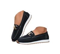 Ladies Loafers,Comfortable Low Top Suede,Ladies Casual Slip-On Orthopedic Leather Wedge Loafer Comfort Low Top Leather Shoe Lightweight Platform Round Toe Business Work Shoe,Black Flat Shoes Women