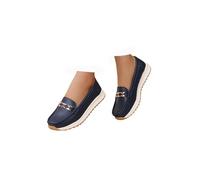 Ladies Loafers,Comfortable Low Top Suede,Ladies Casual Slip-On Orthopedic Leather Wedge Loafer Comfort Low Top Leather Shoe Lightweight Platform Round Toe Business Work Shoe,Black Flat Shoes Women