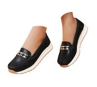 Ladies Loafers,Comfortable Low Top Suede,Ladies Casual Slip-On Orthopedic Leather Wedge Loafer Comfort Low Top Leather Shoe Lightweight Platform Round Toe Business Work Shoe,Black Flat Shoes Women
