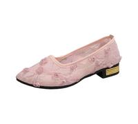 Ladies Loafers Elegant Embroidered Flat Slip On Shoes for Casual Everyday Wear with Tailored Square Toe Comfort Pink