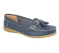 Ladies Loafers Flats Wide Leather Tassle Cushioned Casual Slip On Womens Nautical Boat Comfort Shoes (Navy, UK Footwear Size System, Adult, Women, Numeric, Wide, 4)