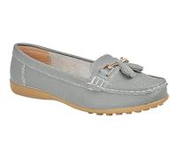 Ladies Loafers Flats Wide Leather Tassle Cushioned Casual Slip On Womens Nautical Boat Comfort Shoes (Pewter, UK Footwear Size System, Adult, Women, Numeric, Wide, 5)