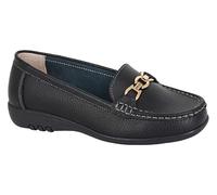 Ladies Loafers Flats Wide Leather Tassle Cushioned Casual Slip On Womens Nautical Boat Comfort Shoes (Black Saddle Bar, UK Footwear Size System, Adult, Women, Numeric, Wide, 3)
