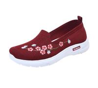 Ladies Loafers Size 6 Nursing Shoes for Women Casual Womens Shoes for Work Women's Spring and Autumn Comfortable Breathable Embroidery Fly Weaving Sports Non Slip Single Casual Without Laces (Red,36)