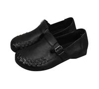 Ladies Loafers Size 6 Orthopaedic Shoes for Women Bedroom Slippers Women with Heels Retro Mother Shoes Buckle Round Head Female Spring and Summer New Foreign Small Leather Slippers 6 (Black,38)