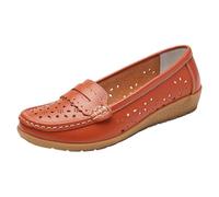 Ladies Loafers Size 6 Red Shoes Womens Wide Fit Women Casual Shoes Size 5 for Women Comfy Summer Breathable Hollow Leather for Fashion Non Slip Driving Working Workers Doctors Mens Slide Casual