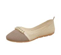 Ladies Loafers Size 6 Summer Shoes for Women UK Flip Flops Women Wedge ’s Mesh Knit Pumps with Block Heel Square Toe Dress Shoes with Pearl Detail Comfortable Stylish Taupe Tops (Khaki,4.5)