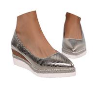 Ladies Loafers Size 6 Women Walking Shoes Women Large Size Woven Slope with Fisherman Shoes Female New Four Casual Fashion Pointed Head Shallow Mouth A Single Dark Heels (Silver,7)