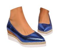 Ladies Loafers Size 6 Women Walking Shoes Women Large Size Woven Slope with Fisherman Shoes Female New Four Casual Fashion Pointed Head Shallow Mouth A Single Dark Heels (Blue,6)