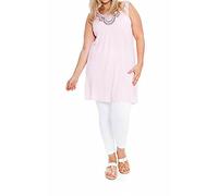 Ladies Long Beaded Diamante Sleeveless T-Shirt Tops Womens Scoop Neck Stud Bead Vest Top#(Baby Pink Beaded Diamante Sleeveless Tops #UK 20-22#Womens)