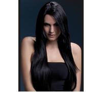 Adult's Fever Long Straight Black Vampire 60's Fancy Dress Costume Wig