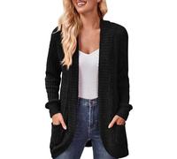 Ladies Long Cardigan Size 22 Women's Solid Color Strip Brushed Casual Long Sleeve Pocket No Button Cardigan Coat Womens Black Cardigans UK Black Cardigans for Women UK (Black, XXL)