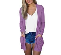 Ladies Long Cardigans Black Long Sleeve Cardigan with Pockets Fall Front Casual Duster Lightweight Sweater Solid Color Ladies Cardigans Size 12 Long Tops for Women UK Women's Fashion