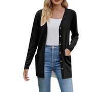 Ladies Long Cardigans with Pockets Spring Summer Fall Outdoor office Lightweight Sweater Dressy Casual Solid Color Elegant Soft Open Front Button Down Cardigan Coat Lightweight Cardigans for Women uk