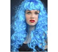 Smiffys Siren Wig, Blue Long, Curly with Fringe, Ladies Glamour Wigs Fancy Dress, Adult Dress Up Wigs