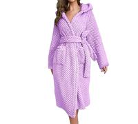 Ladies Long Dressing Gowns, Pineapple Print Coral Hooded Bathrobe for Women Super Absorbent Nightwear Home Spa Salon Kimono Nightgown Pajamas