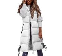 Ladies Long Gilet With Hood Sleeveless Zipper Padded Quilted Jacket Winter Warm Solid Color Vest Coats Outdoor Windproof Parka Outwear Plus Size Waistcoats Warm Hooded Coat Puffer Jacket