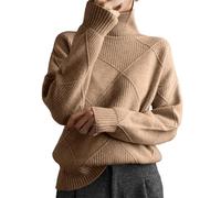 Ladies Long Jumpers Womens Plus Size Jumpers UK Women's Pullover 2023 Autumn and Winter New Sweater Loose Casual Literary Knitwear Brown Roll Neck Jumper Striped Long Sleeve Top (A, XL)